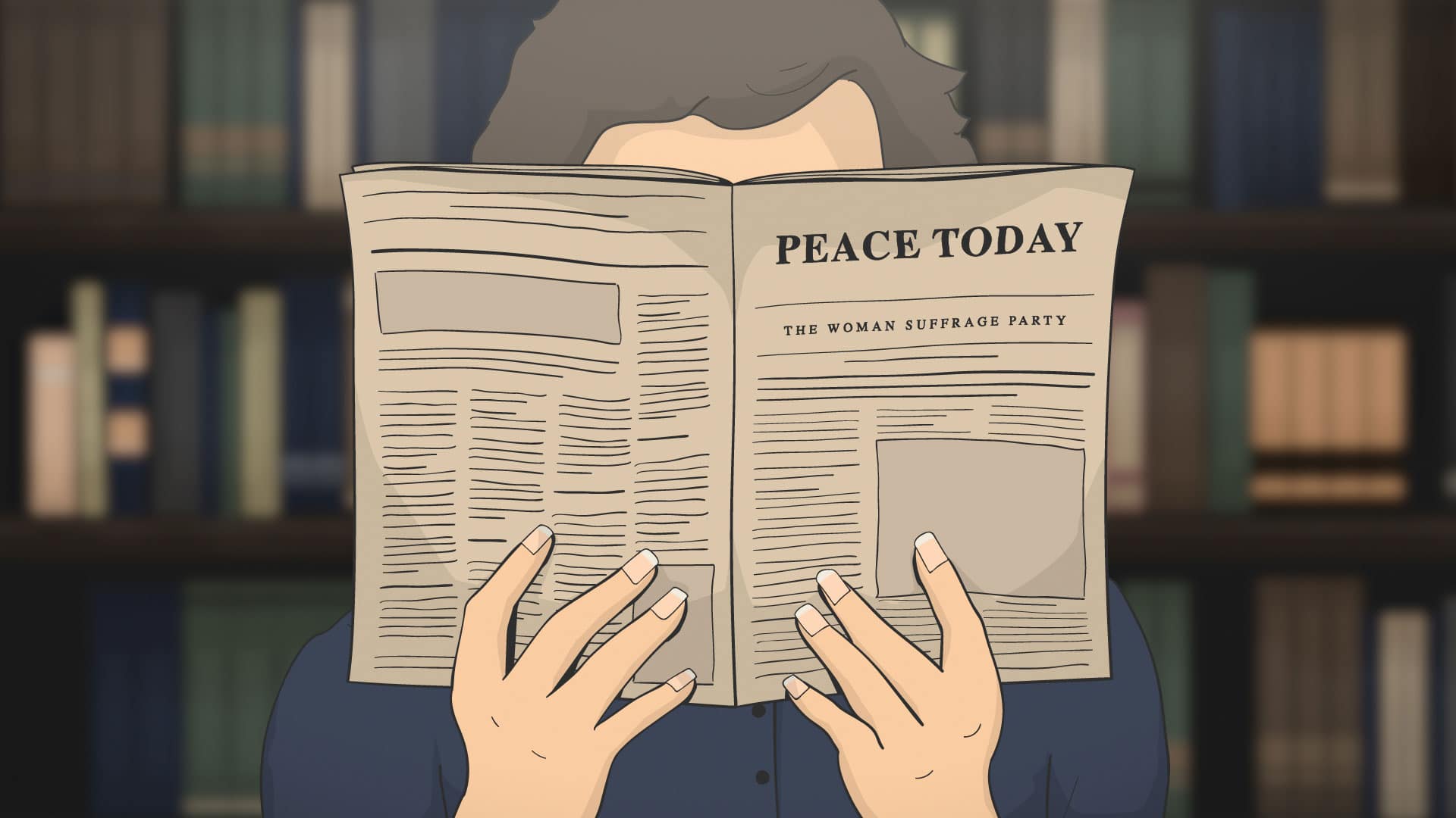 a person reading a newspaper.