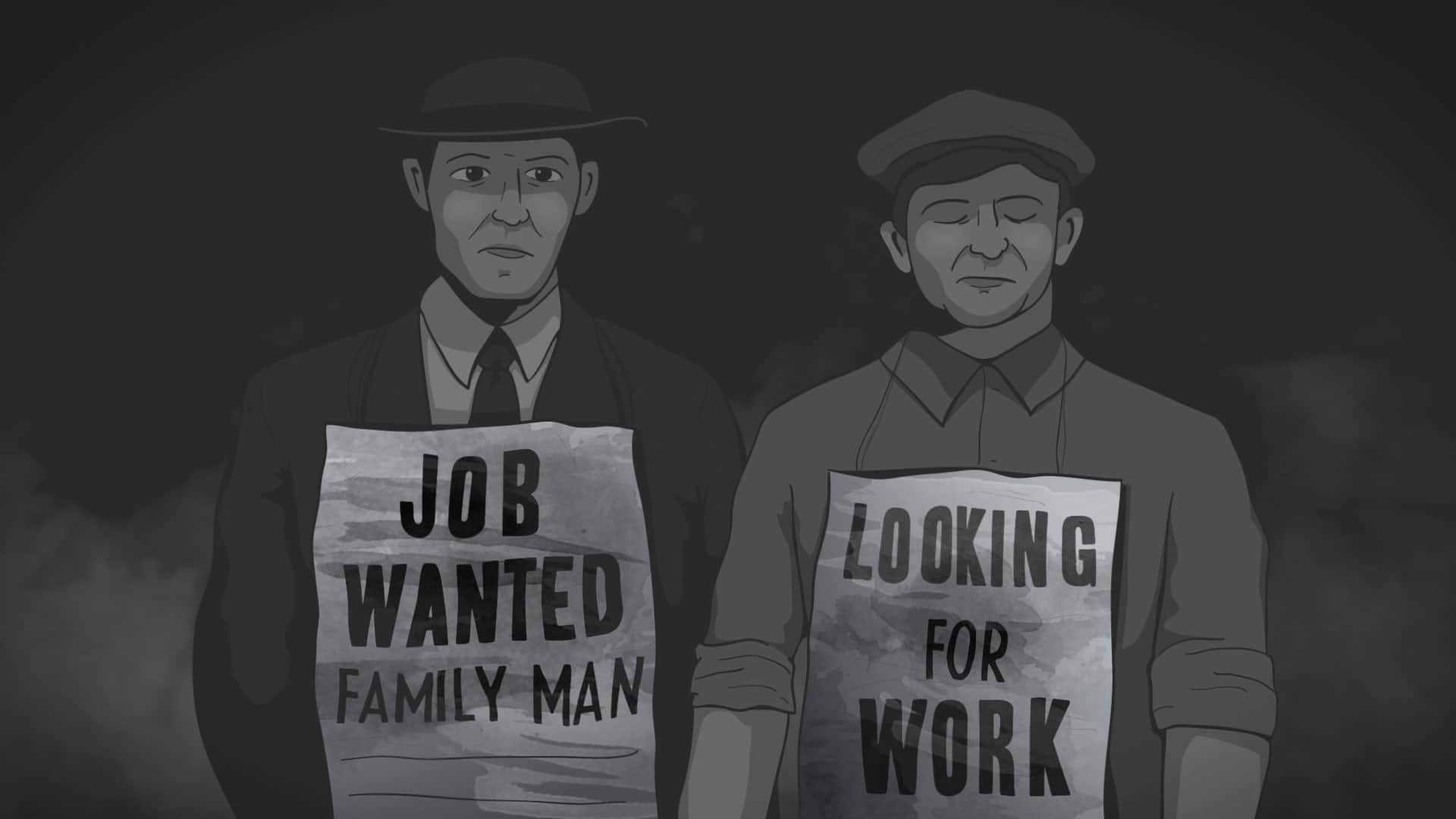 a graphic of two men looking for work.